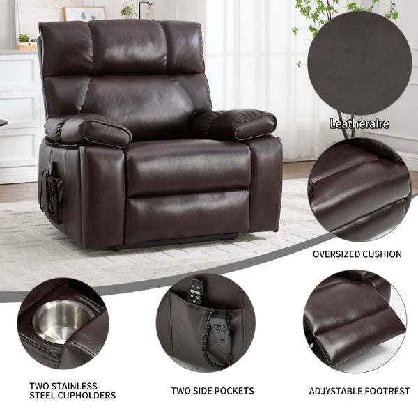 English Elm Brown Leatheraire Power Lift Recliner Dual Motor Massage Heat Heavy Duty 350lb W1803P340308