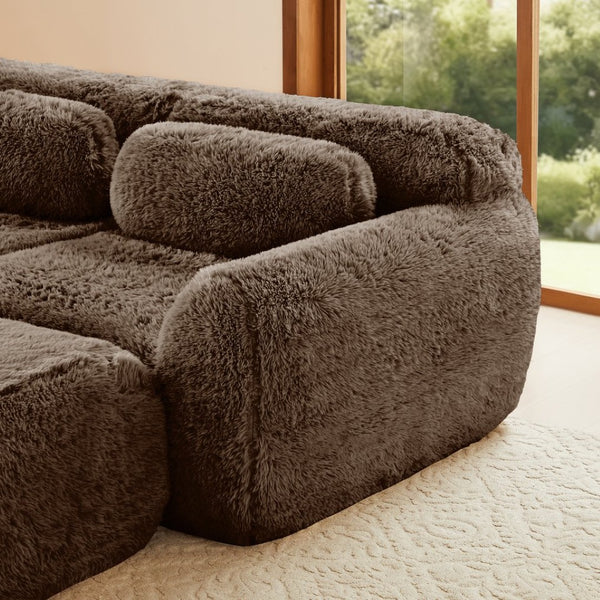 English Elm L-shaped Plush Sectional Sofa with Movable Ottoman and High Density Foam Living Room W714S01541