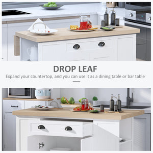 English Elm HOMCOM 47" Fluted Wooden Kitchen Island with Drop Leaf, Drawer, Adjustable Shelves & Microwave Stand W2225S00064