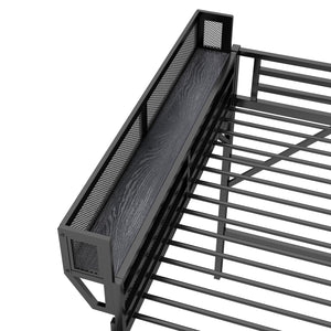 English Elm Queen Size Metal Loft Bed with Ladder and Built-In Storage Shelves, High Durable Black Frame, 400LB Capacity W2580P316650