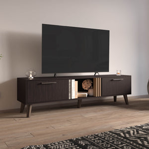 English Elm TV Engineered Wood Media Console with 3 Drawers & 3 Open Shelves, Durable Eco-Friendly Storage Solution Black+ khaki 75.2 L x 19.29 W x 3.94 H B097P262384