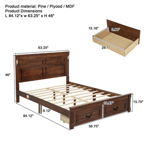 English Elm Queen Farmhouse Pinewood Storage Bed with Led Lighting Usb Charging and Panel Headboard Walnut W504P391016