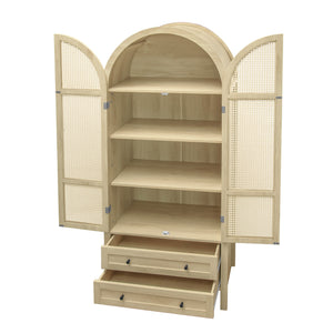 English Elm 70.28" Tall Arched Kitchen Pantry - Elegant Storage Cabinet With Adjustable Shelves & Rattan Door Design W688P204449