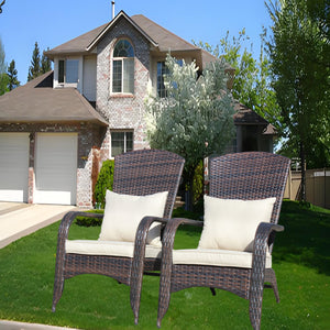 English Elm Patio Wicker Chairs Set with Removable Cushions, Water & UV Resistant Steel Frame, 2-Pack Comfort Brown W209P239195