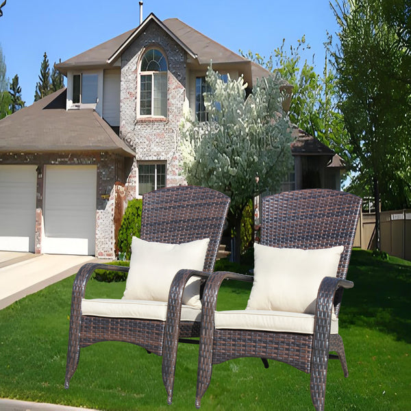 English Elm Patio Wicker Chairs Set with Removable Cushions, Water & UV Resistant Steel Frame, 2-Pack Comfort Brown W209P239195