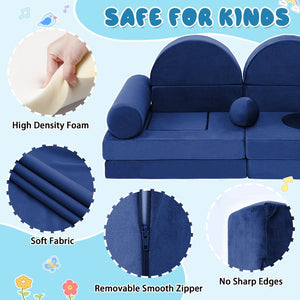 English Elm 14pcs Modular Foam Play Couch Set Convertible Toddler Fort Builder for Playrooms Blue T5880P493430