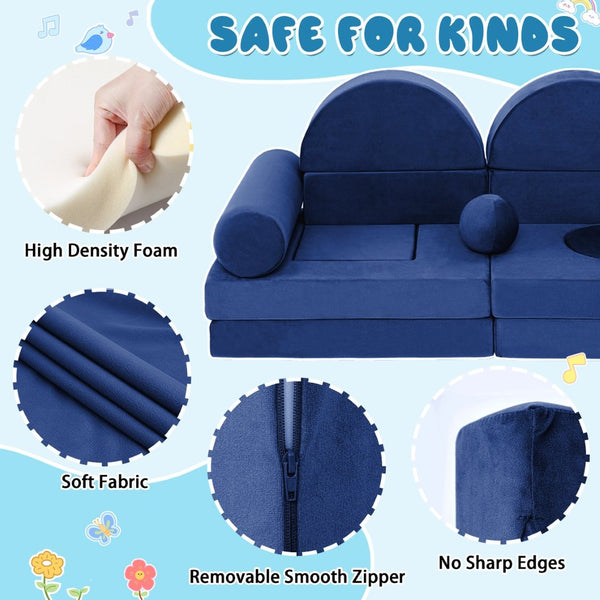 English Elm 14pcs Modular Foam Play Couch Set Convertible Toddler Fort Builder for Playrooms Blue T5880P493430