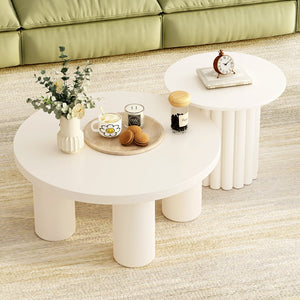 English Elm VIBE Modern Roman Column Coffee Table Set of 2 — Sculptural Round Tables, Stackable, Stable Design SJ000136AAK