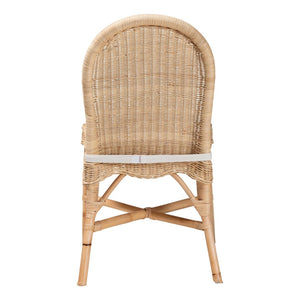 English Elm Bohemian Hand-woven Rattan Dining Chair with Scalloped Skirt and Cushioned Seat B2750P467812