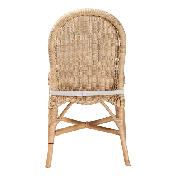 English Elm Bohemian Hand-woven Rattan Dining Chair with Scalloped Skirt and Cushioned Seat B2750P467812