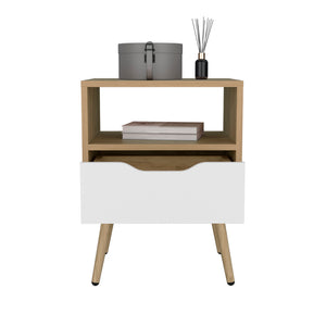English Elm Kechi Nightstand with Drawer & Open Shelf White with Macadamia Accents – Durable Engineered Wood, Modern Storage Solution B092P286111