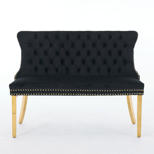 English Elm Velvet Mid-Century Double Dining Loveseat Bench with Hand-Tufted Buttons, Wingback Comfort, Luxe Seating W1143P362523 W1143P362523