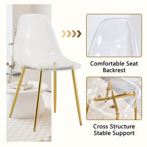 English Elm Table and Chair Set Marble Glass Top Gold Legs Four Seat Dining for Small Spaces Transparent,White+Gold W1151S04638