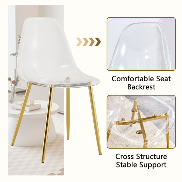 English Elm Table and Chair Set Marble Glass Top Gold Legs Four Seat Dining for Small Spaces Transparent,White+Gold W1151S04638