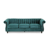 Christopher Knight Home® - Noble House - - 84-Inch Teal 3-Seater Velvet Sofa – Button Tufted With Nailhead Trim, Curved Backrest, And Rolled Arms, Stylish And Elegant Couch For Modern Living Rooms, Durable Upholstery, Luxury Design