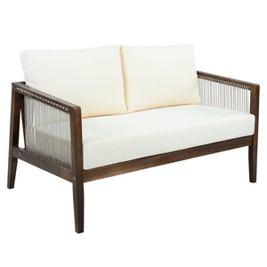 English Elm Outdoor Acacia Wood Loveseat Set with Rope Woven Panels and Matching Coffee Table Beige,Dark Brown N768P408131D