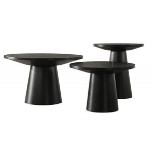 English Elm 29 Sculptural Round Wood Coffee Table with Pedestal Base, Beveled Top for Modern Minimalist Living Rooms Black 16.5 L x 16.5 W x 18 H B011S01867