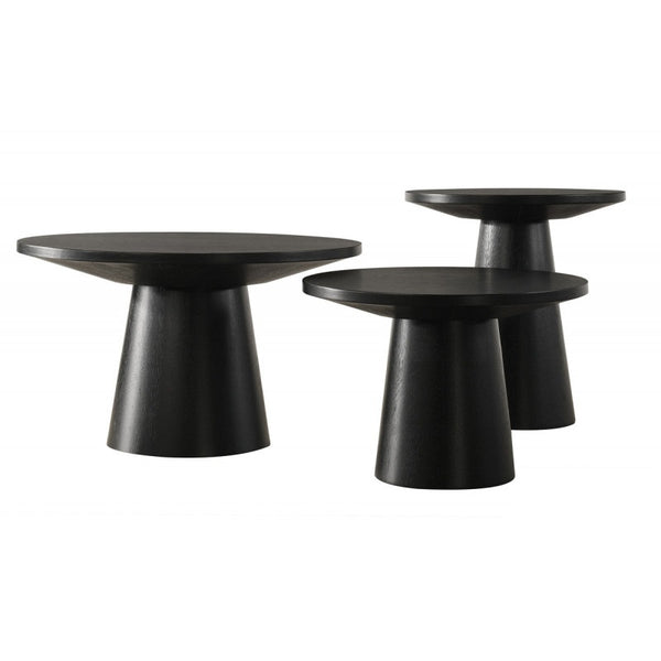 English Elm 29 Sculptural Round Wood Coffee Table with Pedestal Base, Beveled Top for Modern Minimalist Living Rooms Black 16.5 L x 16.5 W x 18 H B011S01867