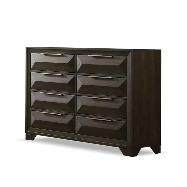 English Elm Transitional 8-drawer Espresso Dresser with Beveled Mirror and Dovetail Joinery B2741S00901