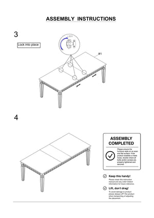 English Elm Silver Glam Mirror Accent Dining Table with Expandable 18" Leaf, Silver-Gray Contemporary 90" B2741P306158