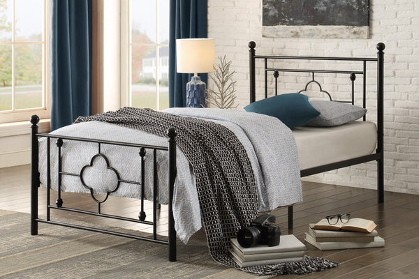 English Elm 1pc Twin Morris Platform Bed with Ball Finials Quatrefoil Metal Frame Modern-Traditional Appeal Black 42.5 L x 21.5 W x 5 H B011P207844