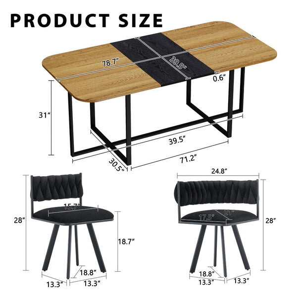 English Elm 9-piece Square Dining Set Velvet Upholstered Chairs Two-tone Tabletop Seats 8 Black,Wood W3875S00142