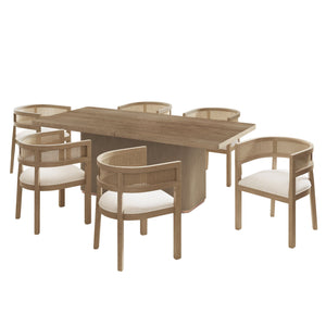 English Elm Christopher Knight Home® - 7-Piece Elegant Dining Set With Upholstered Chairs And Trestle Table In Mid-Century Modern Style N771P192287B_N771P296162A_N771P296163A
