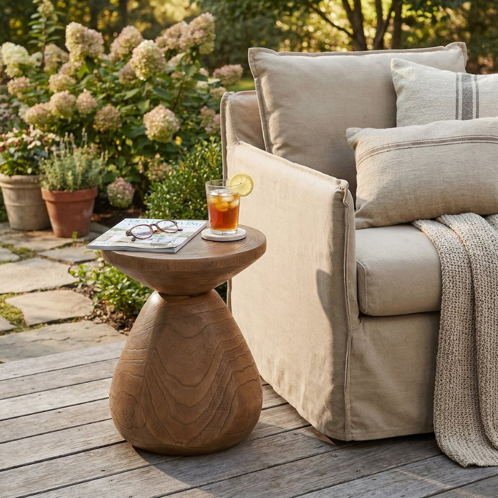 English Elm Patti Outdoor Mgo Side Table Sculptural Waterdrop Base with Wood Grain Texture N775P372422W