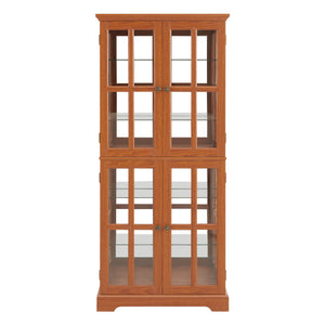English Elm Curio Dark OAK Glass Cabinet with E26 Bulb, Vintage Lattice Doors, Adjustable Shelves, Sturdy Base W2275P292662