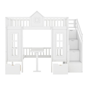 English Elm Twin-over-twin Bunk Bed Convertible Lower Desk Solid Pine Kids Bedroom Space Saver White LT000681AAK-1