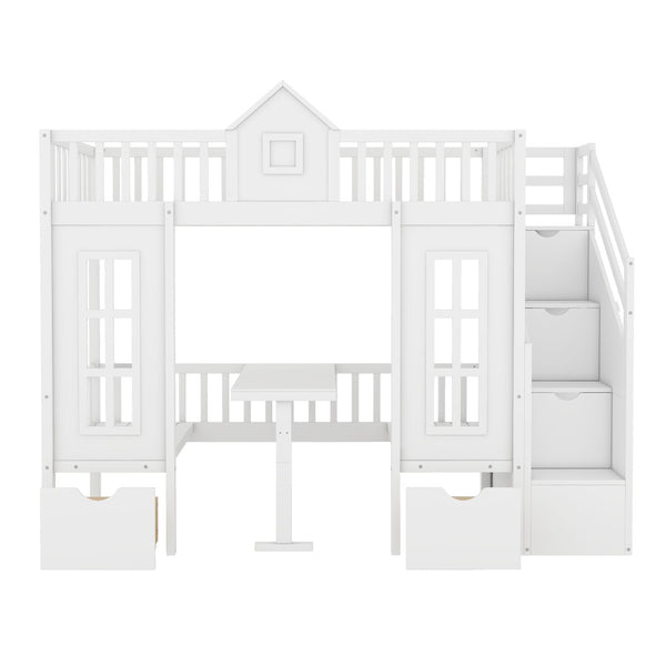 English Elm Twin-over-twin Bunk Bed Convertible Lower Desk Solid Pine Kids Bedroom Space Saver White LT000681AAK-1