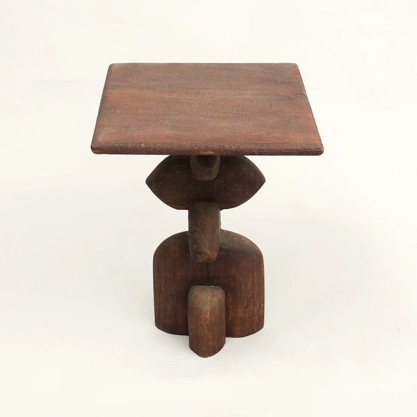 English Elm Decorative Wooden End Table - Handcrafted African Boho Design, Perfect For Small Spaces & Style B346P320730