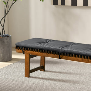 English Elm Ashcroft Furniture - Lucia Black PU Leather Bench – Vegan Upholstery, Solid Teak Wood Frame, High-Density Foam Comfort B183P255206