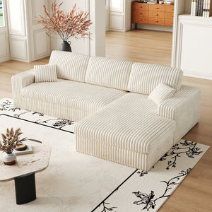 English Elm 114.5'Modern Corduroy Modular sofa with reversible chaise, slow-rebound foam cushions and versatile L-shape seating Beige W834S00456