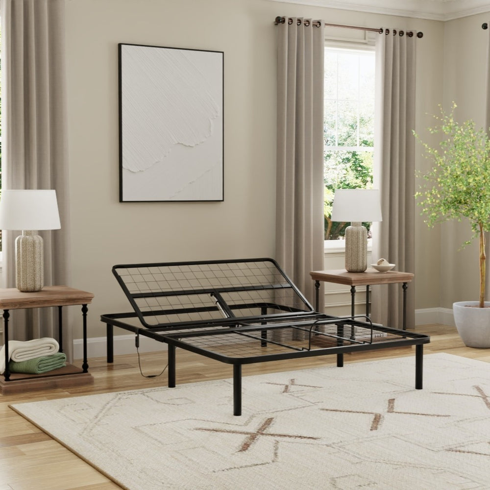 English Elm Black Twin Adjustable Bed Base with Head Elevation for Reading and Nightly Comfort B047P296284