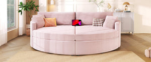 English Elm Oversized Double Chaise Lounge Sofa With Usb Ports - Cozy Pink Upholstered Loveseat For Relaxation N719S002160P-GIGA