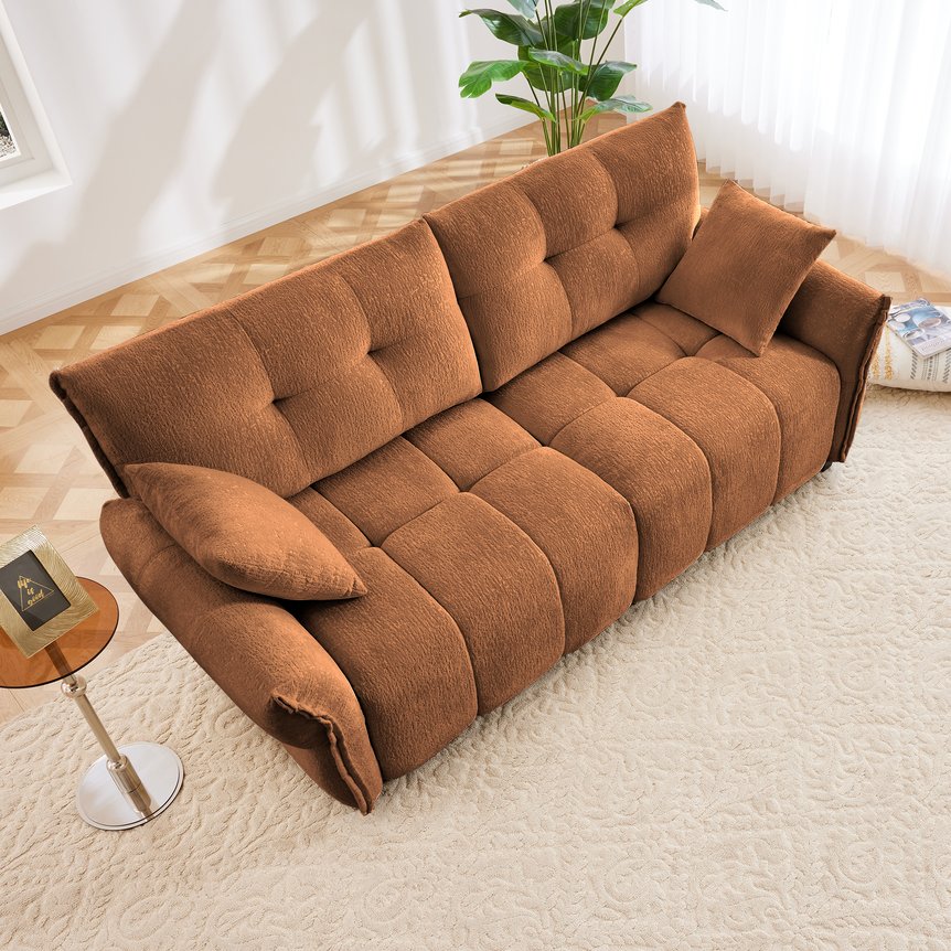 English Elm Premium Two-Seater Sofa with Ergonomic Support, High-Resilience Foam, Luxe Chenille Upholstery, Durable Wood Base Burnt Orange W714S01169
