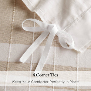 English Elm 3-piece Cotton Yarn Dyed Duvet Cover Set with Jacquard Pompom Stripe Bedding B035P482898