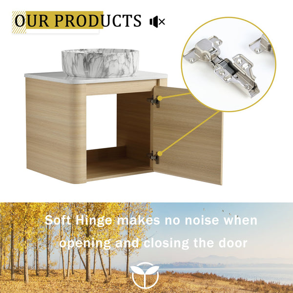 English Elm 24'' Wall-Mounted Bathroom Vanity With Ceramic Vessel Sink & Soft-Close Door For Small Spaces W999S00460