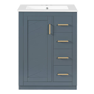 English Elm 24" Bathroom Vanity With Ceramic Sink - Stylish Blue Cabinet, Soft-Close Drawers & Modern Elegance N710P341038C
