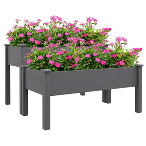 English Elm Outsunny Two Tier Elevated Fir Wood Planter Raised Garden Bed for Herbs and Vegetables W2225P174444