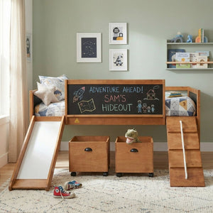 English Elm Twin Kids Loft Bed Solid Pine Frame with Slide Chalkboard and Climbing Rope Play Zone Natural N708P340493D