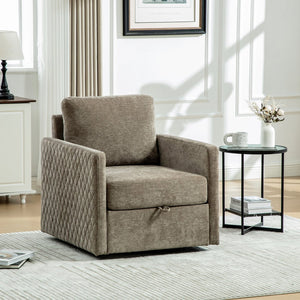 English Elm 29.5''w Chenille Swivel Club Chair with Hidden Storage Tufted Square Seat for Reading Nooks Taupe W3118P419158