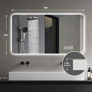 English Elm Wall LED lighting mirror 24x48in Silver – anti-fog IP44, 3-color dimmable touch switch, 5mm glass precision W2709P305307