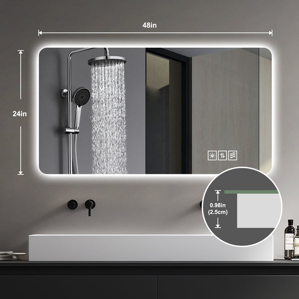 English Elm Wall LED lighting mirror 24x48in Silver – anti-fog IP44, 3-color dimmable touch switch, 5mm glass precision W2709P305307