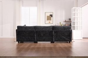 English Elm United We Win 112" Oversized Chenille Sectional Sofa With Storage Ottoman, Usb Ports & Phone Holder W1568S00192-GIGA