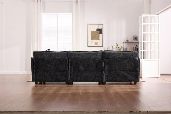 English Elm United We Win 112" Oversized Chenille Sectional Sofa With Storage Ottoman, Usb Ports & Phone Holder W1568S00192-GIGA