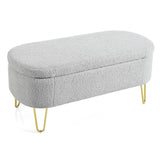 Christopher Knight Home® - Noble House - - Oval Storage Bench For Living Room Bedroom End Of Bed, Upholstered Storage Ottoman Entryway Bench With Metal Legs,Grey