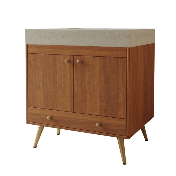 English Elm Mid-century Freestanding Bathroom Vanity with Marble Stone Top and Gold Steel Legs W3136S00065