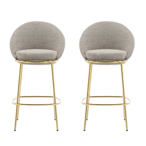 English Elm Christopher Knight Home® - Celano Upholstered Metal Barstool Set of 2 with Plush Rounded Seat, Semi‑Enclosed Backrest, Durable Frame Beige+Gold N775P268055B